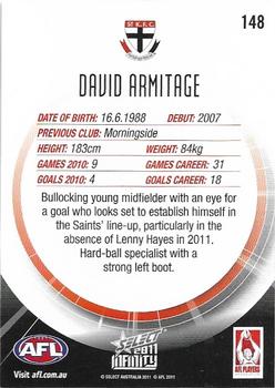 2011 Select AFL Infinity #148 David Armitage Back